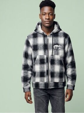NWT GFTD LA Men’s Gray Black Checker Full Zip  Hoodie Embroidered Graphic Size S